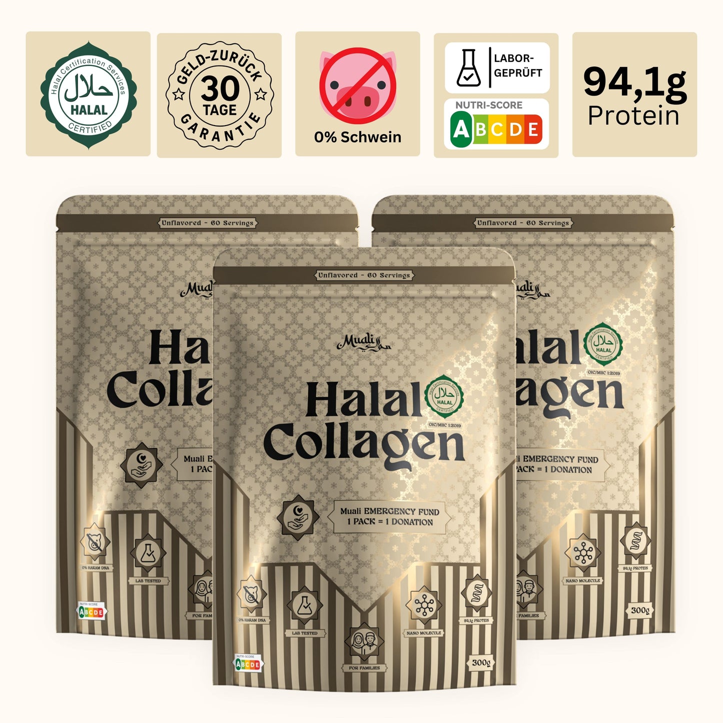 Halal Collagen Hydrolysiert | Grass-Fed | 3 Stück Bundle